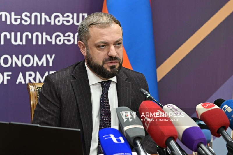 Пресс-секретарь министра экономики Армении Лилит Шабоян у здания министерства в Ереване