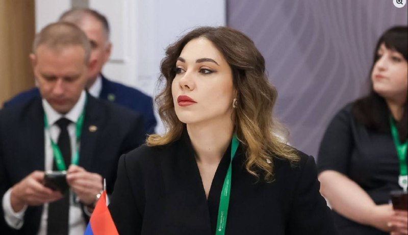 Министр юстиции Армении Србуи Галян на фоне здания правительства в Ереване