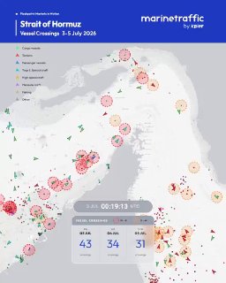 Схема движения судов в Ормузском проливе по данным MarineTraffic